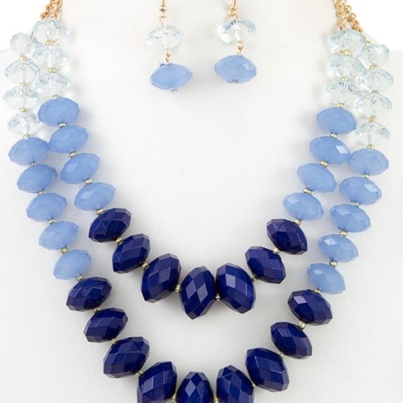 Faceted Bead Double Row Necklace Set - Picture 4 of 6